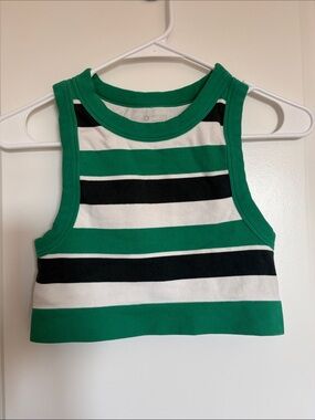 aerie Green Black & White Striped Cropped Tank